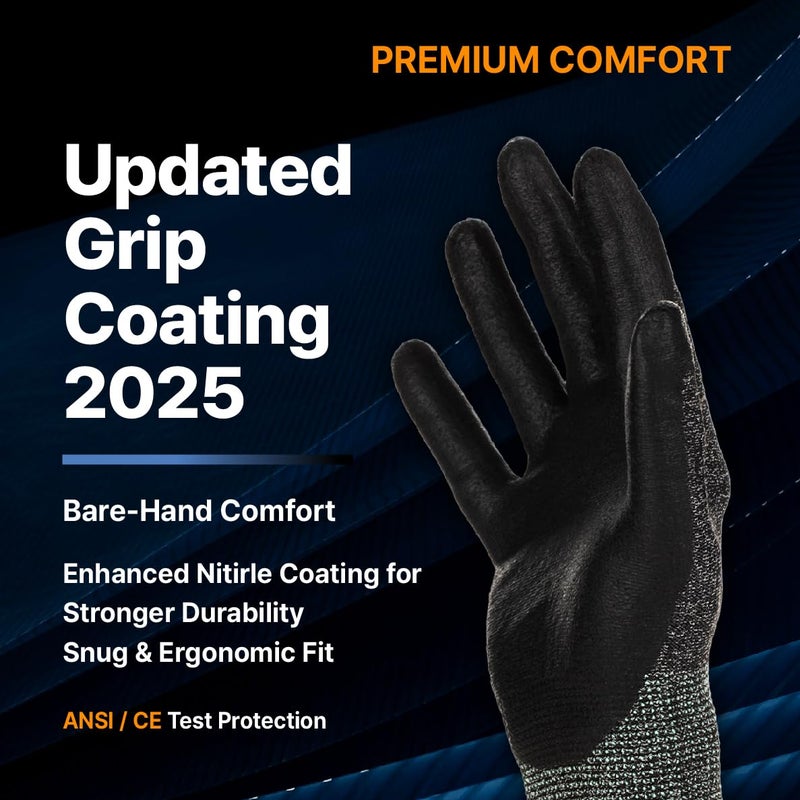 DEX FIT Nitrile Work Gloves FN330, 12 Pairs, 3D-Comfort Stretchy Fit, Firm Grip, Thin & Lightweight, Touch-Screen Compatible, Durable, Breathable & Cool, Machine Washable; Black Grey S (7) - Image 2